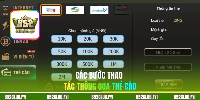 Các bước thao tác thông qua thẻ cào